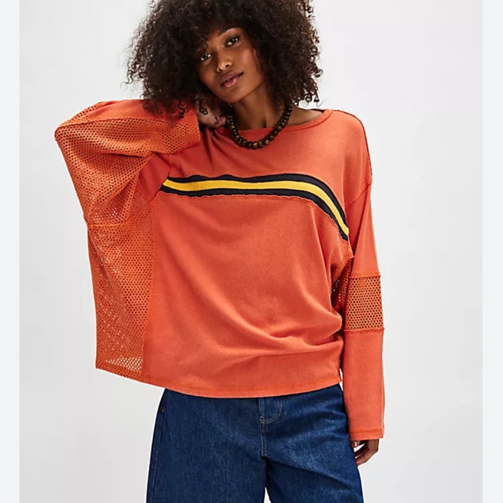 Free People We The Free La Playa Women’s Oversized Orange LS Tee Size Medium NWT